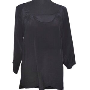 Eileen Fisher Black Silk High-Lo Oversized Blouse - S